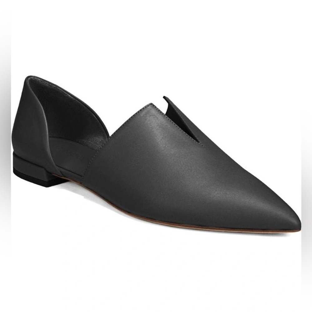 $295 VINCE. Darlington d'Orsay Black Leather Pointed Toe V Notched Flats 7M